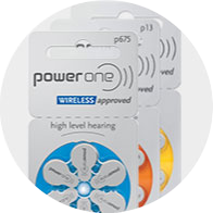 Pacotes de pilhas Power One para aparelhos auditivos.