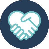 Conexão representada por mãos formando um coração em fundo azul.