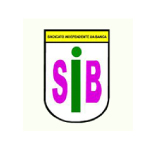 Um logotipo em formato de escudo com fundo branco. No topo, uma faixa amarela contém o texto ’SINDICATO INDEPENDENTE DA BANCA’ em preto. Ao centro, as letras estilizadas ’SIB’ são exibidas: ’S’ em rosa, ’I’ em verde e ’B’ em rosa.