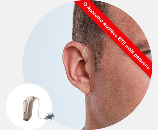 O menor aparelho auditivo BTE ajustado atrás da orelha masculina