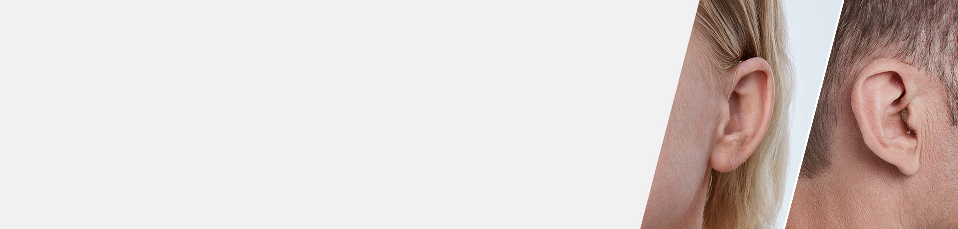 Différents types d'appareils auditifs portés derrière l'oreille d'une femme et d'un homme.