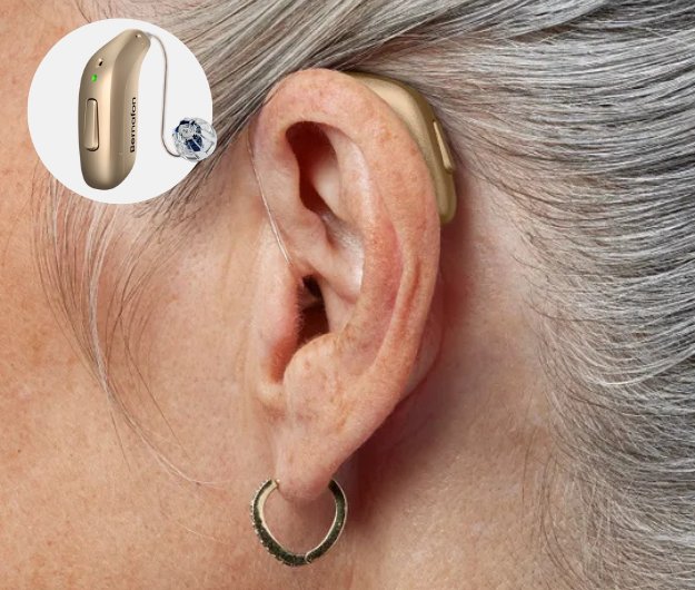 Bild zeigt eine Person mit Bernafon Alpha-Hörgeräten