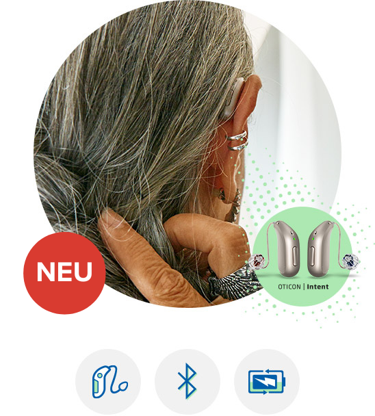 Bild zeigt einen Mann mit einem Oticon Opn Hörgerät. 