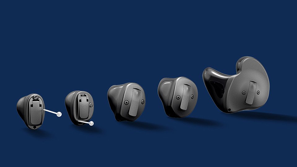 Audífonos Audika intrauriculares de distintos tamaños