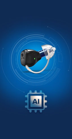 Una imagen del Audika Blink Air con un logotipo de un microchip AI
