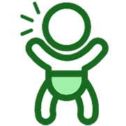 ícono de bebé con audífonos para pérdida auditiva