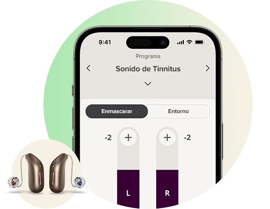 aplicación para el alivio del tinnitus con controles de sonido y audífonos modernos