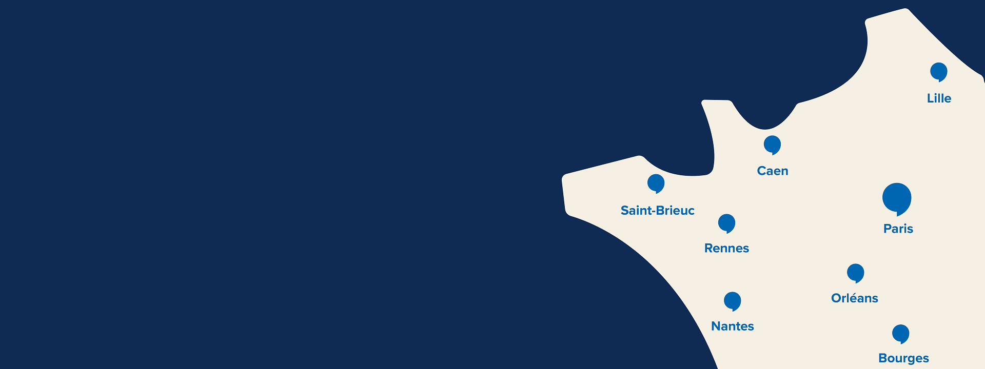 Carte des centres auditifs en France, montrant des localisations telles que Lille, Paris, Rennes et Nantes.