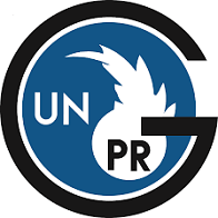 Logo de l'UNPRG avec plume blanche sur fond bleu et noir.