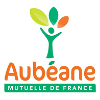 Mutuelle Aubéane Mutuelle de France, logo avec figure stylisée et feuilles colorées.