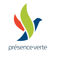 Logo Présence Verte, une colombe stylisée multicolore avec des teintes de vert, bleu et rouge.