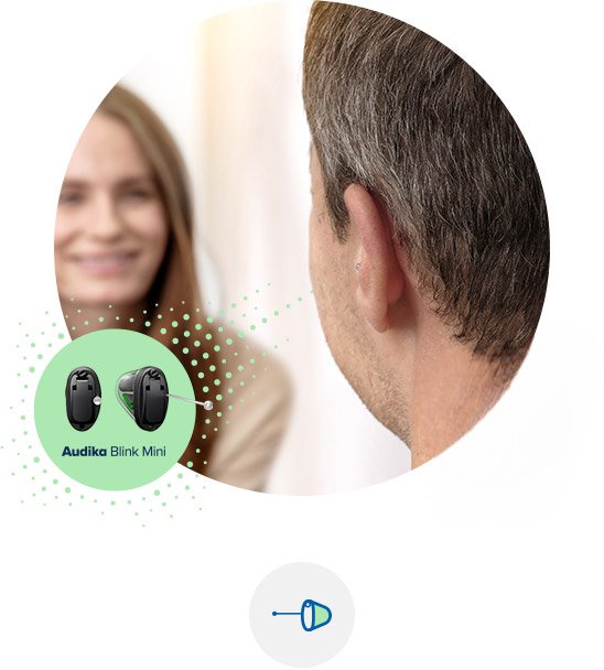 Appareils auditifs invisibles Audika Blink Mini, discrétion et performance pour une audition améliorée.