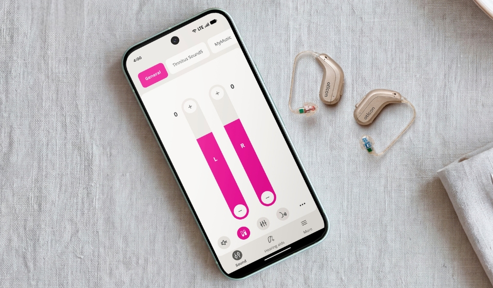 Oticon hoortoestellen die verbonden zijn met MyMusic