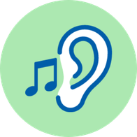 Pictogram van een oor en daarnaast een muzieknoot
