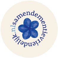 samendementievriendelijk logo met blauwe vergeet-mij-niet bloem op beige achtergrond