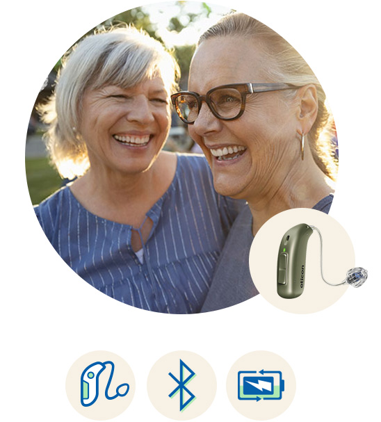 Oticon Zircon hoortoestel met Bluetooth-connectiviteit, oplaadbare batterij en discreet ontwerp, ideaal voor actief gebruik en betrouwbare geluidskwaliteit.