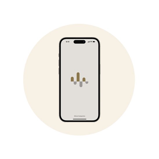 Oticon Companion app op een smartphone-interface