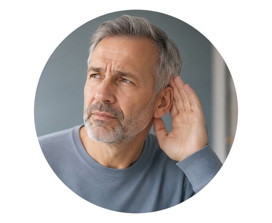 Een man die niet zo goed kan horen en met zijn hand bij zijn oor zit