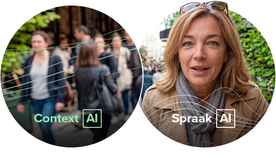 Twee cirkels: één met Context AI en één met Spraak AI