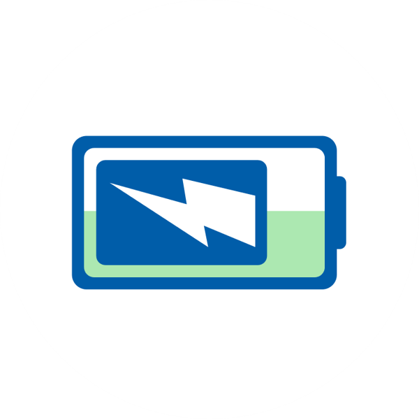 Ikona symbolizująca ładowanie akumulatora w aparatach słuchowych na białym tle.