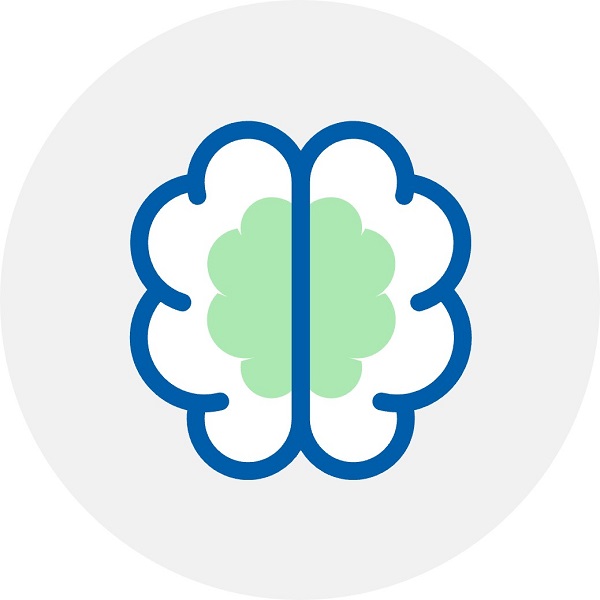 Ikona ludzkiego mózgu w otoczeniu szarego tła.