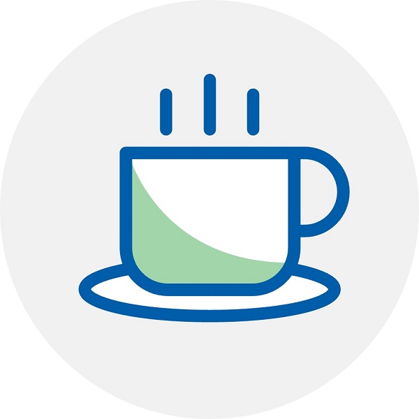 Ikona filiżanki z gorącym napojem na szarym tle.