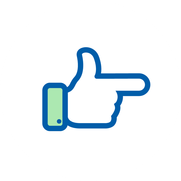 Ikona dłoni wskazującej palcem w prawo na białym tle.