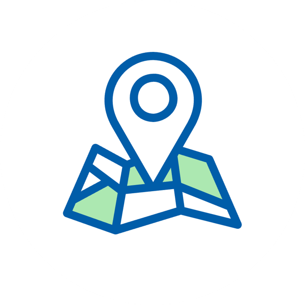 Pinezka lokalizacji na mapie, symbolizująca lokalizację lub kierunki.