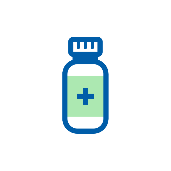 Ikona przedstawiająca słoiczek z lekami na białym tle.