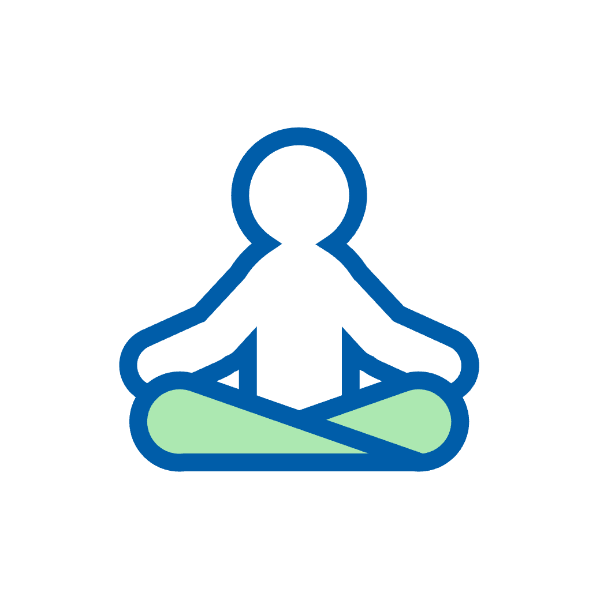 Ikona osoby medytującej w pozycji siedzącej na białym tle.