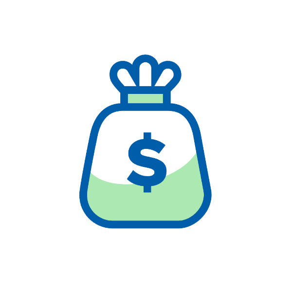 Ikona worka pieniędzy z symbolem dolara na białym tle.