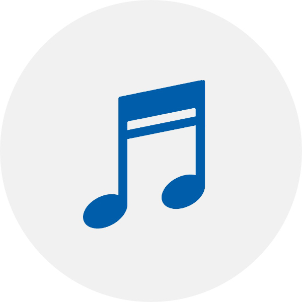 Ikona niebieskiej nuty muzycznej na jasnoszarym tle.