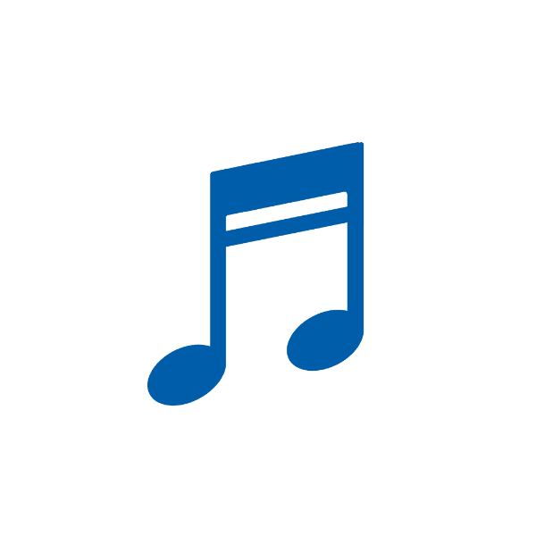 Niebieska ikona nuty muzycznej na białym tle.