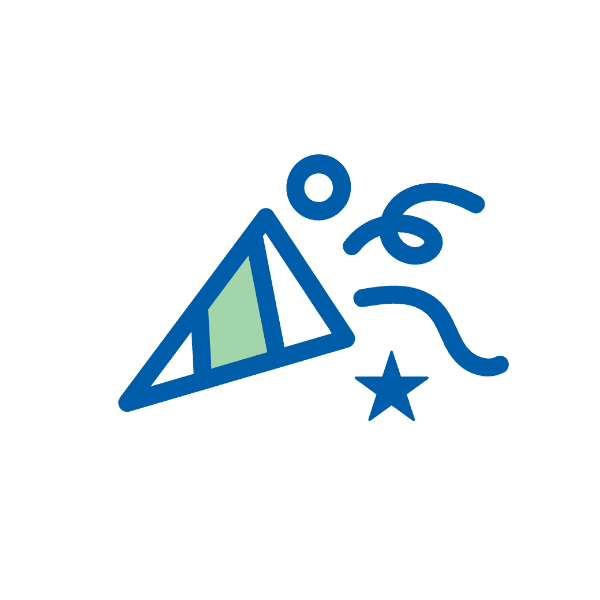 Ikona przedstawiająca wyrzutnię konfetti na białym tle.