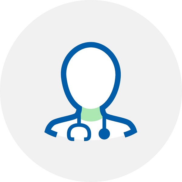 Ikona lekarza ze stetoskopem na szarym tle.