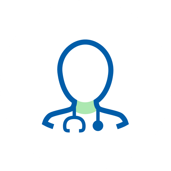 Ikona przedstawiająca lekarza ze stetoskopem na białym tle.