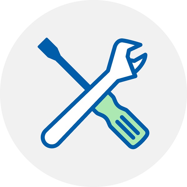 Ikona przedstawiająca skrzyżowane narzędzia na szarym tle.