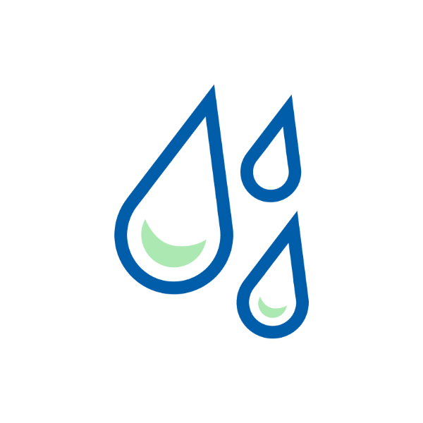 Ikona kropli wody w odcieniach niebieskiego i zielonego na białym tle.