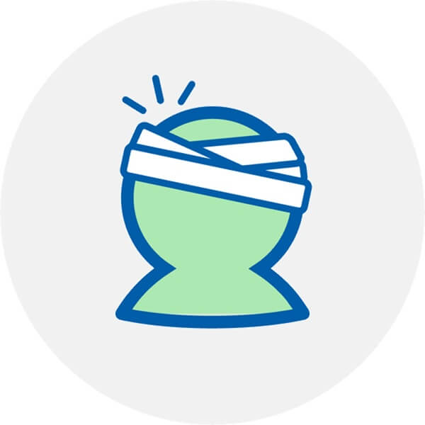 Ikona przedstawiająca pacjenta z bólem głowy na szarym tle.