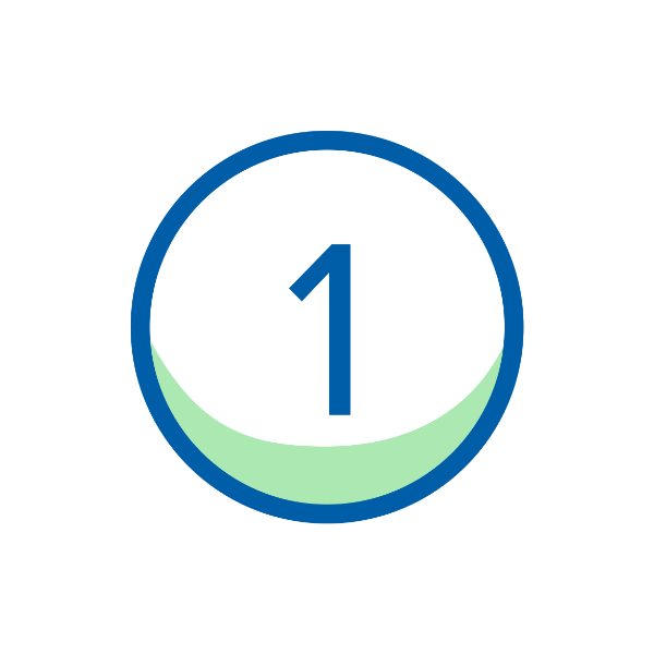 Numer 1 w niebieskim okręgu z zielonym akcentem na białym tle.
