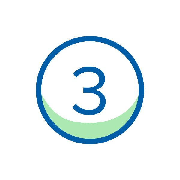 Numer 3 w niebieskim okręgu z zielonym półkolem na białym tle.