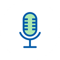 Ikona mikrofonu w minimalistycznym stylu na białym tle.