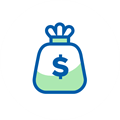 Ikona worka pieniędzy z symbolem dolara na białym tle.