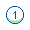 Numer 1 w niebieskim okręgu z zielonym akcentem na białym tle.