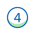 Numer 4 w niebieskim okręgu z zielonym półokręgiem u dołu na białym tle.