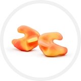 Zatyczki do uszu Audika SLEEP™ w kolorze pomarańczowo-żółtym przeznaczone do komfortowego snu.