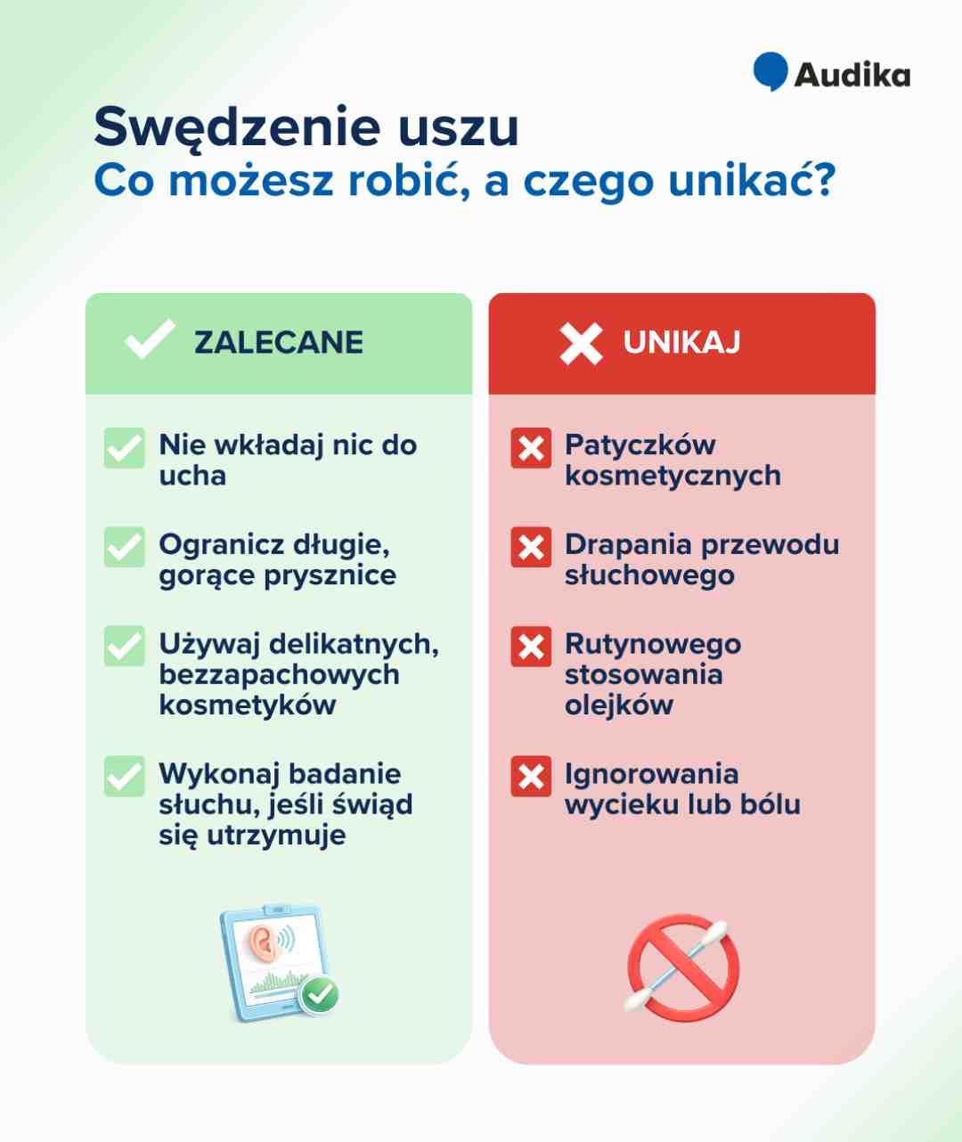 Zalecenia przy swędzeniu uszu w środku i na zewnątrz.
