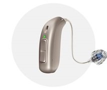 Aparat słuchowy zauszny Oticon Zircon™ miniRITE z wymiennym wkładem dousznym.