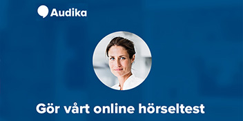 Bild på en kvinna och texten gör vårt online hörseltest