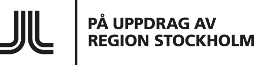  Logotyp bestående av en svart symbol med tre vertikala linjer som möts i en båge, följt av texten: ’PÅ UPPDRAG AV REGION STOCKHOLM’. Bakgrunden är vit.
